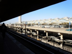 Waiting for the train at the Regan Metro stop.