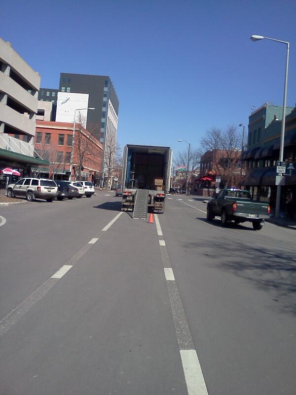 On my commute yesterday, a truck using our center street bike lane as a loading zone.